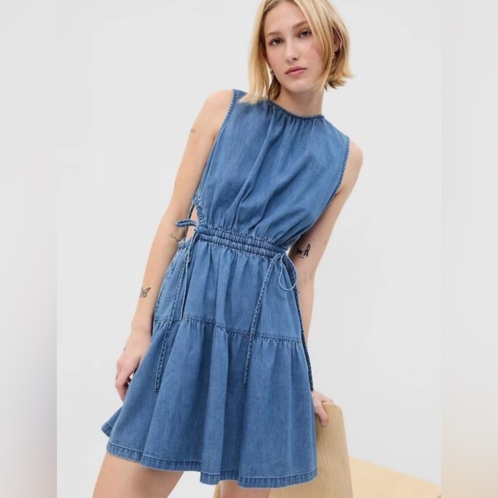 🫧 GAP Denim Side-Tie Cutout Mini Dress, women’s medium